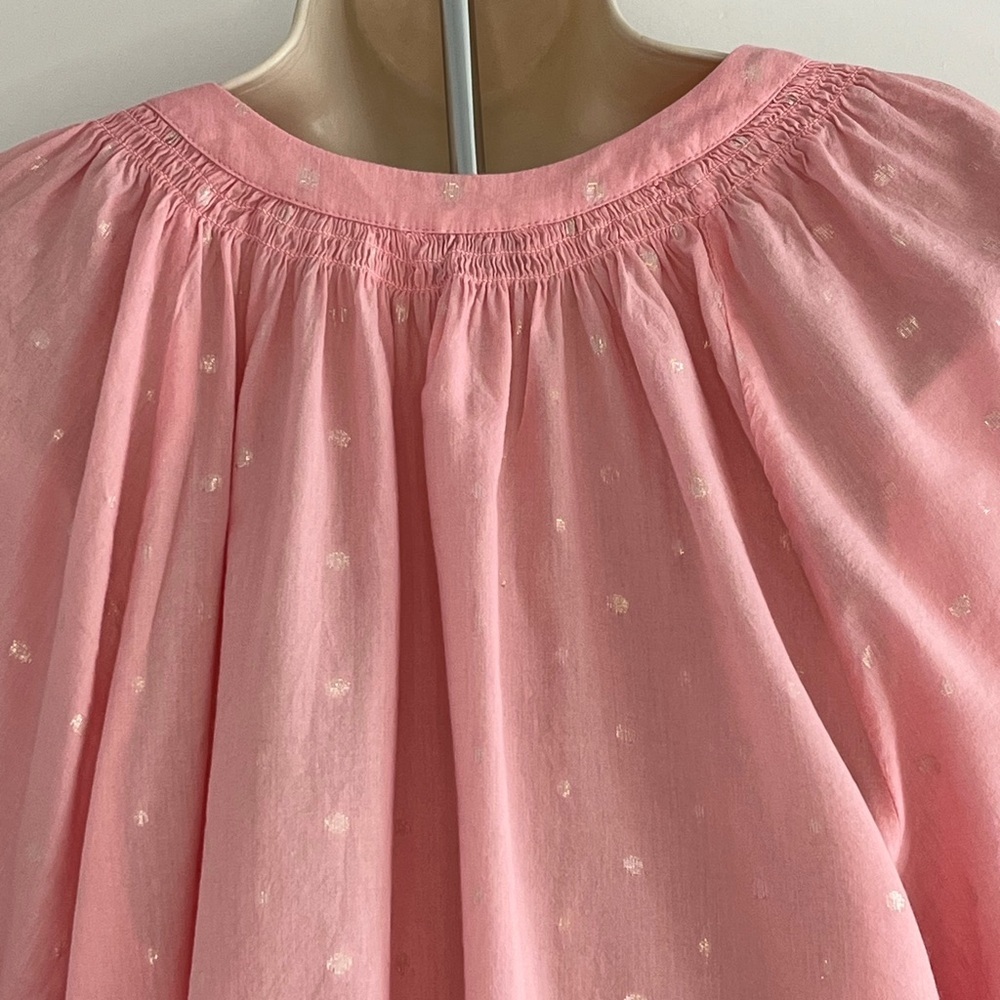 Crown & Ivy 100% Cotton Split V Blush Pink Silver Beads Peasant Blouse Sz XL - Picture 6 of 12